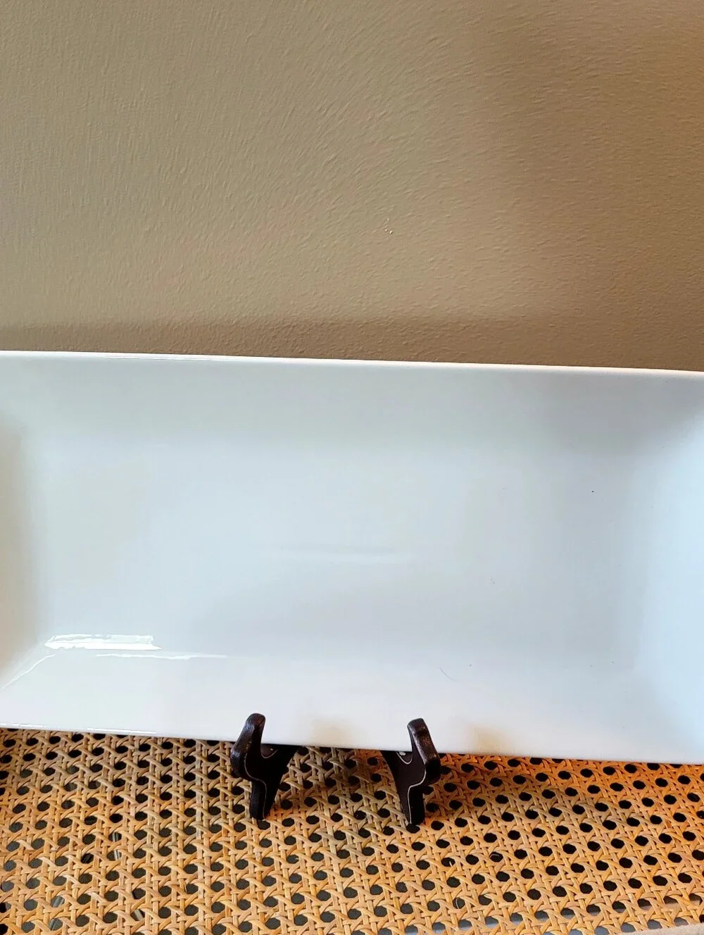 This is a Roscher Fine Porcelain white rectangular serving tray In Classic White